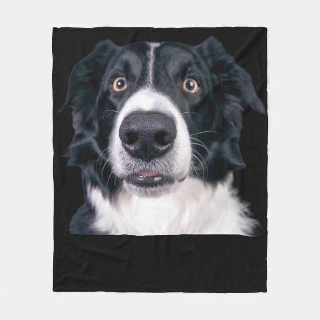 Black and White Dog Face Fleece Blanket (Front)