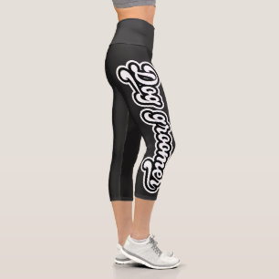Black and White Dog Groomer Bold Typography  Capri Leggings