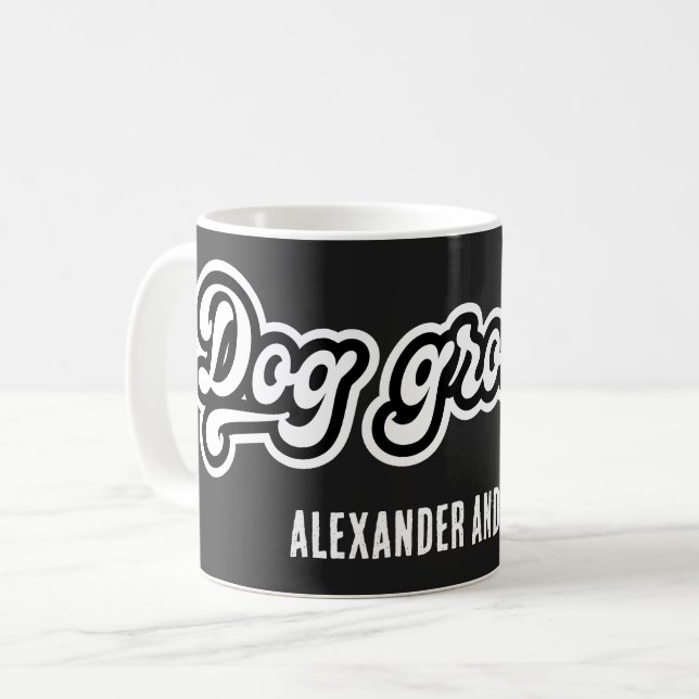Black and White Dog Groomer Bold Typography  Coffee Mug (Front Left)