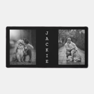 Black and White Dog Mum Dad Two Photo Collage Desk Mat