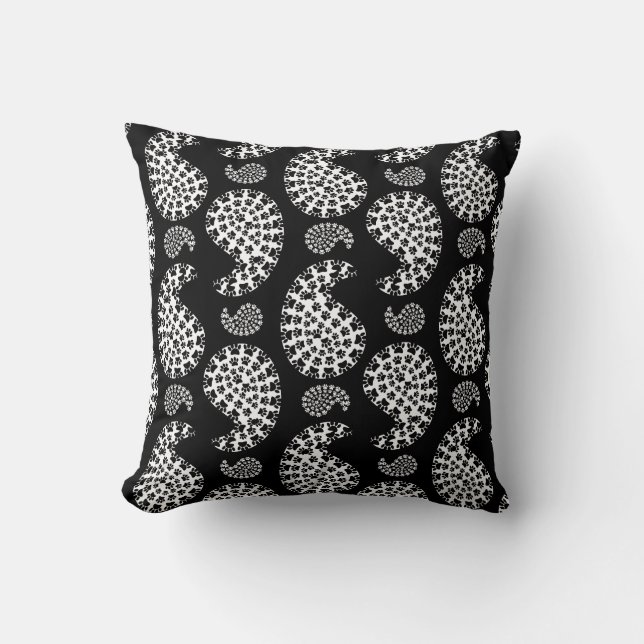 Black And White Dog Paw Paisley Print Cushion (Front)