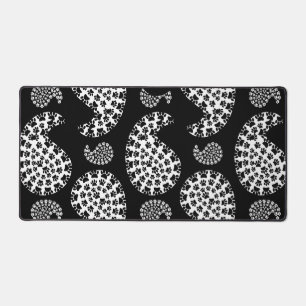 Black And White Dog Paw Paisley Print Desk Mat