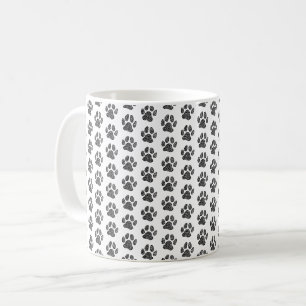 Black and White Dog Paw Print Linocut Coffee Mug