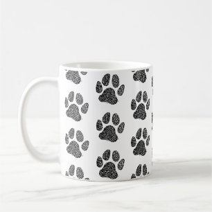 Black and White Dog Paw Print Linocut Coffee Mug