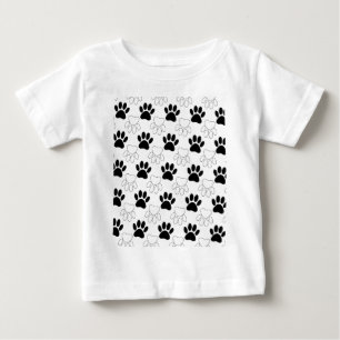 Black And White Dog Paw Print Pattern Baby T-Shirt