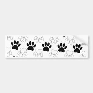 Black And White Dog Paw Print Pattern Bumper Sticker