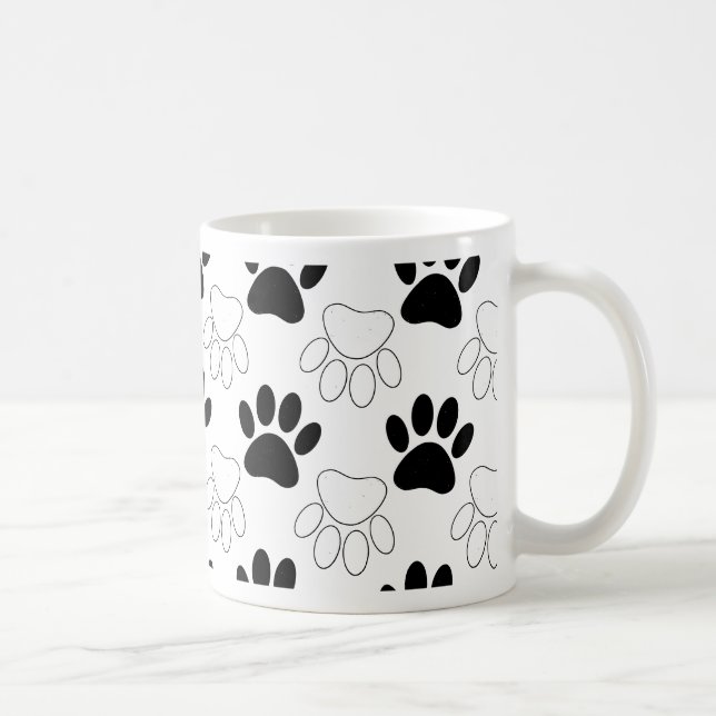 Black And White Dog Paw Print Pattern Coffee Mug (Right)