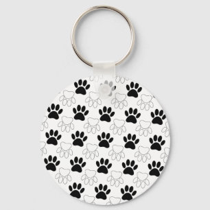Black And White Dog Paw Print Pattern Key Ring