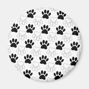 Black And White Dog Paw Print Pattern Magnet