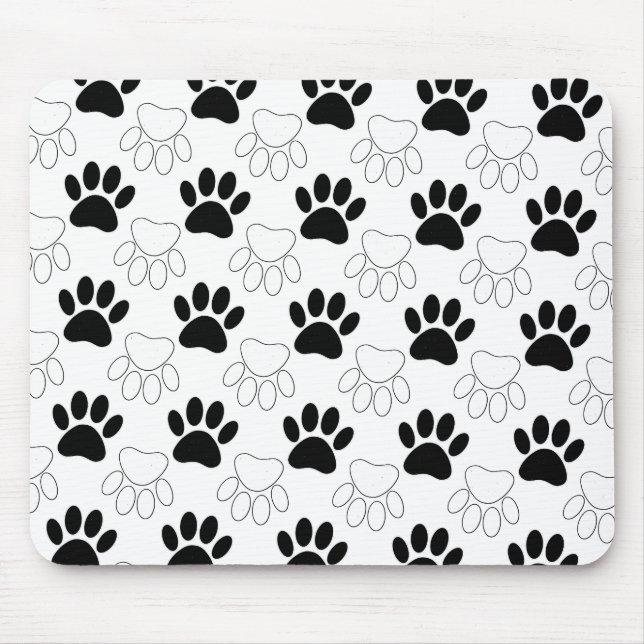 Black And White Dog Paw Print Pattern Mouse Mat (Front)