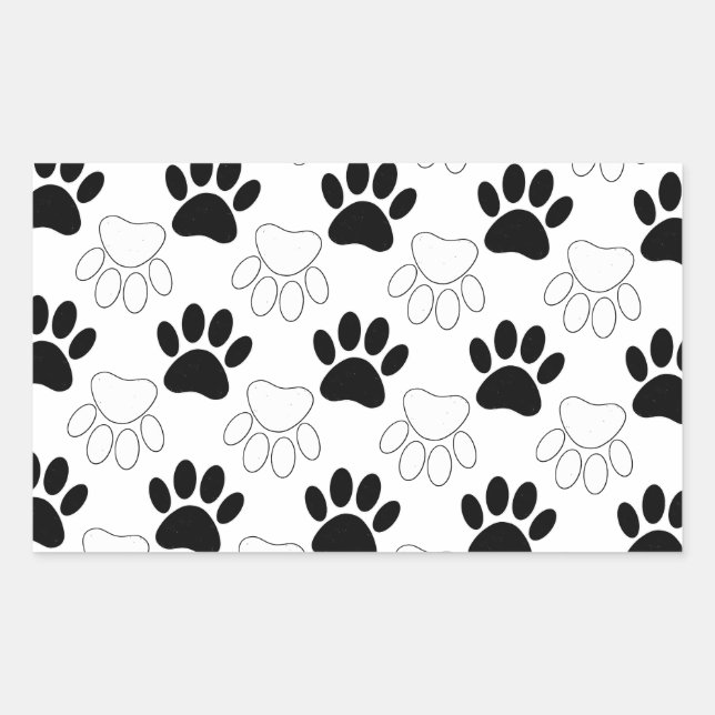 Black And White Dog Paw Print Pattern Rectangular Sticker (Front)