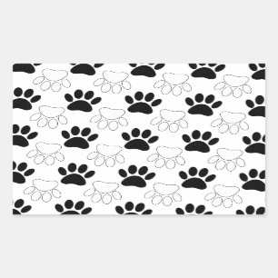 Black And White Dog Paw Print Pattern Rectangular Sticker