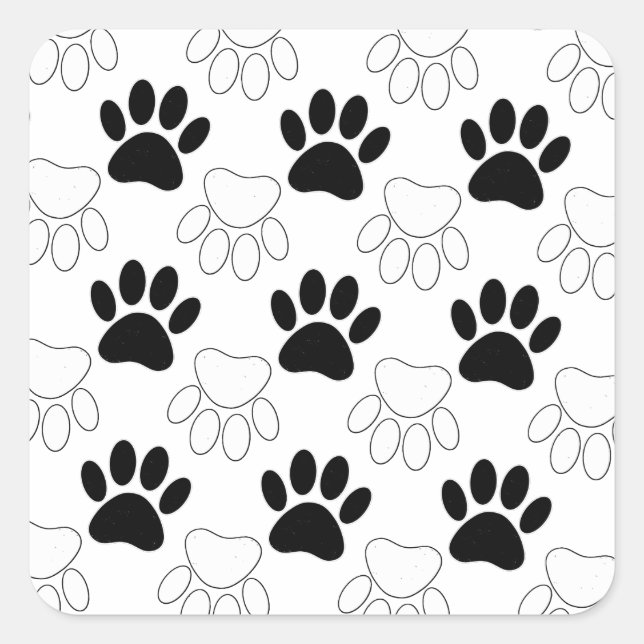 Black And White Dog Paw Print Pattern Square Sticker (Front)