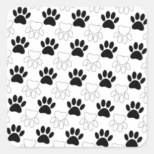Black And White Dog Paw Print Pattern Square Sticker