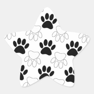 Black And White Dog Paw Print Pattern Star Sticker