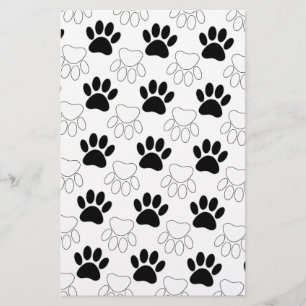 Black And White Dog Paw Print Pattern Stationery