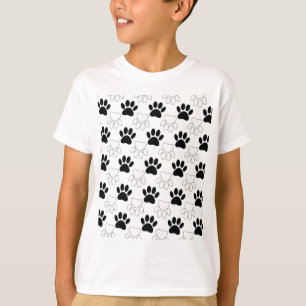 Black And White Dog Paw Print Pattern T-Shirt