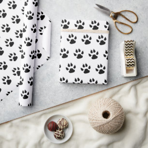 Black And White Dog Paw Print Pattern Wrapping Paper