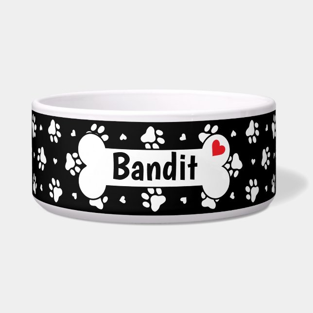 Black and White Dog Paw Prints and Hearts Pattern (Front)