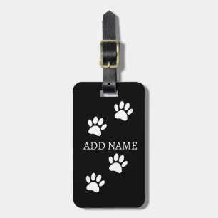 Black and White Dog Paw Prints Custom Name Luggage Tag