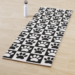 Black And White Dog Paw Prints In Squares Yoga Mat