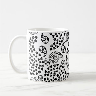 Black And White Dog Paws And Hearts Paisley Print Coffee Mug