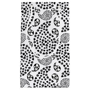 Black And White Dog Paws And Hearts Paisley Print Small Gift Bag