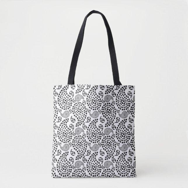 Black And White Dog Paws And Hearts Paisley Print Tote Bag (Front)