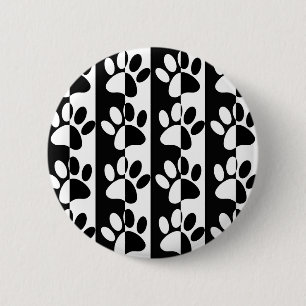 Black And White Dog Paws And Stripes 6 Cm Round Badge