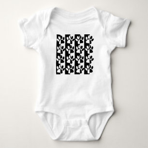 Black And White Dog Paws And Stripes Baby Bodysuit