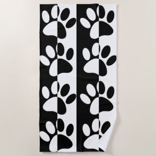 Black And White Dog Paws And Stripes Beach Towel