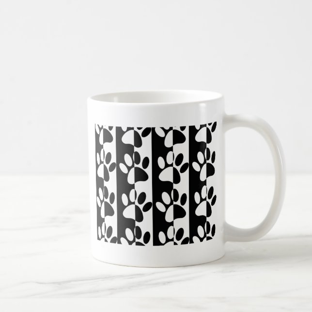 Black And White Dog Paws And Stripes Coffee Mug (Right)