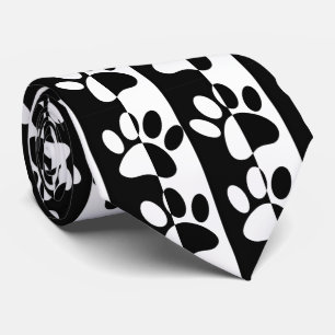 Black And White Dog Paws And Stripes Custom Tie