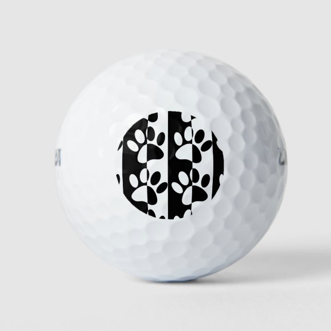 Black And White Dog Paws And Stripes Golf Balls (Front)