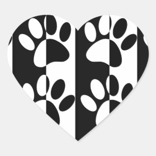 Black And White Dog Paws And Stripes Heart Sticker