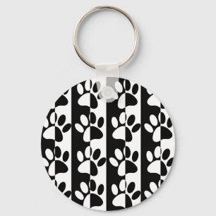 Black And White Dog Paws And Stripes Key Ring