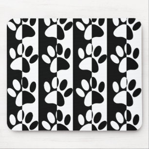 Black And White Dog Paws And Stripes Mouse Mat