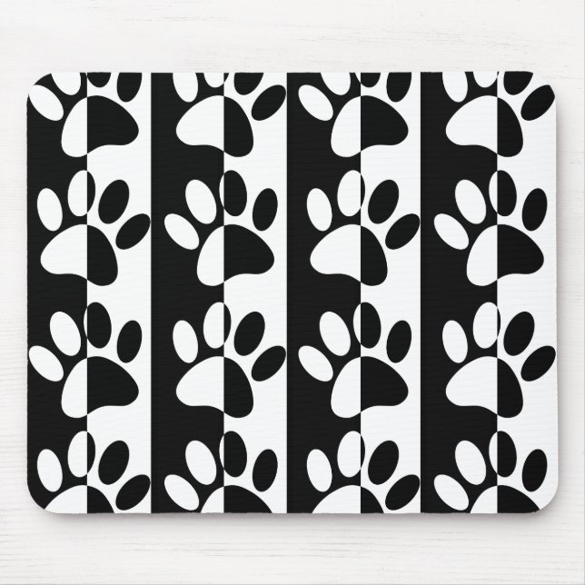 Black And White Dog Paws And Stripes Mouse Mat (Front)
