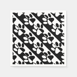 Black And White Dog Paws And Stripes Napkin