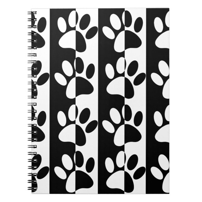 Black And White Dog Paws And Stripes Notebook (Front)