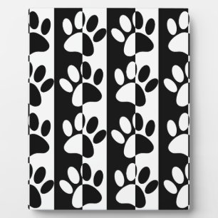Black And White Dog Paws And Stripes Plaque