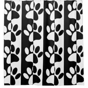 Black And White Dog Paws And Stripes Shower Curtain