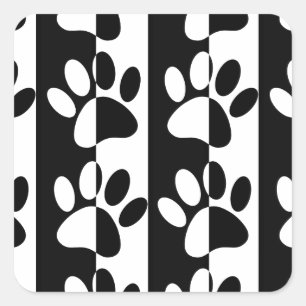 Black And White Dog Paws And Stripes Square Sticker