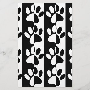 Black And White Dog Paws And Stripes Stationery