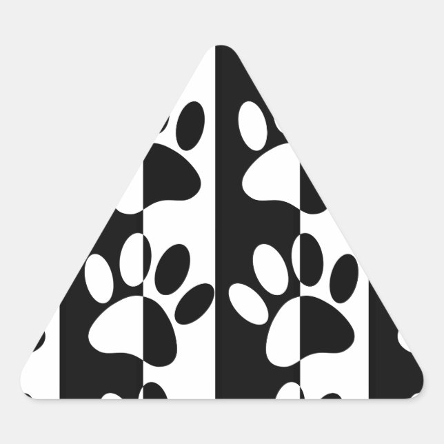 Black And White Dog Paws And Stripes Triangle Sticker (Front)