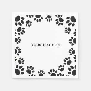 Black and White Dog Paws Custom Napkin