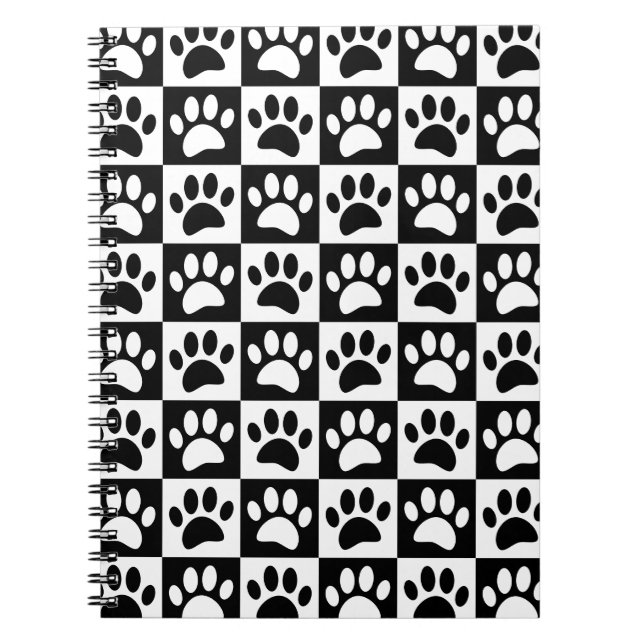 Black And White Dog Paws In Squares Custom Notebook (Front)