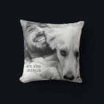 Black and White Dog Photo  Cushion<br><div class="desc">The black and white dog pillow for dog lovers. This monochrome text design looks great with black and white photos.</div>