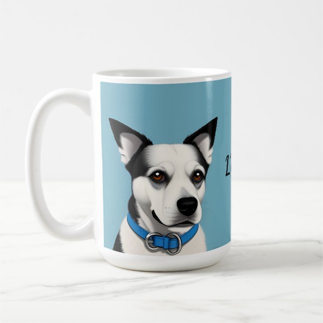 Black and White Dog with Blue Collar Coffee Mug (Left)