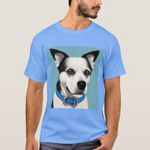 Black and White Dog with Blue Collar T-Shirt